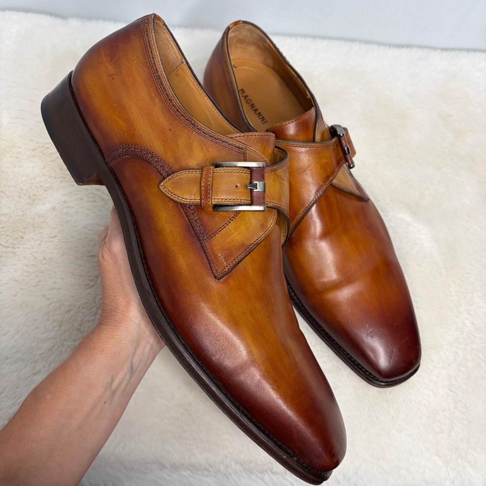 Magnanni Mens 21207 Cognac Leather Single Monk Strap Dress Shoes Size 13 EU 46